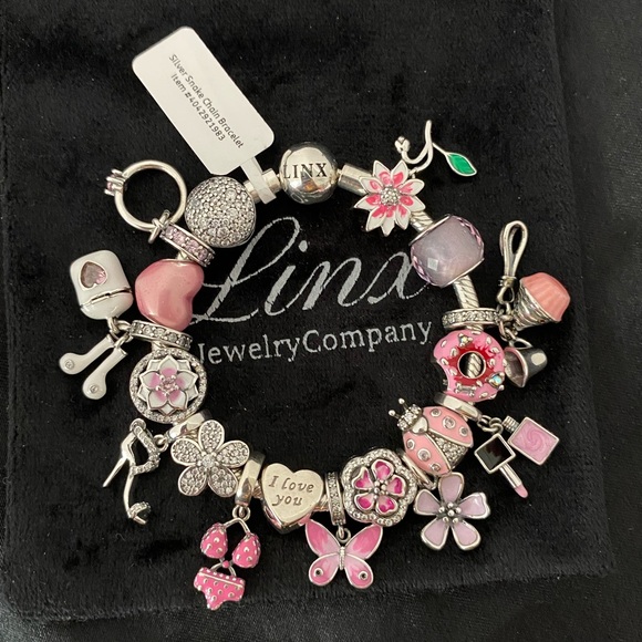 Linx Snake Chain Bracelet with Pink Themed Charms